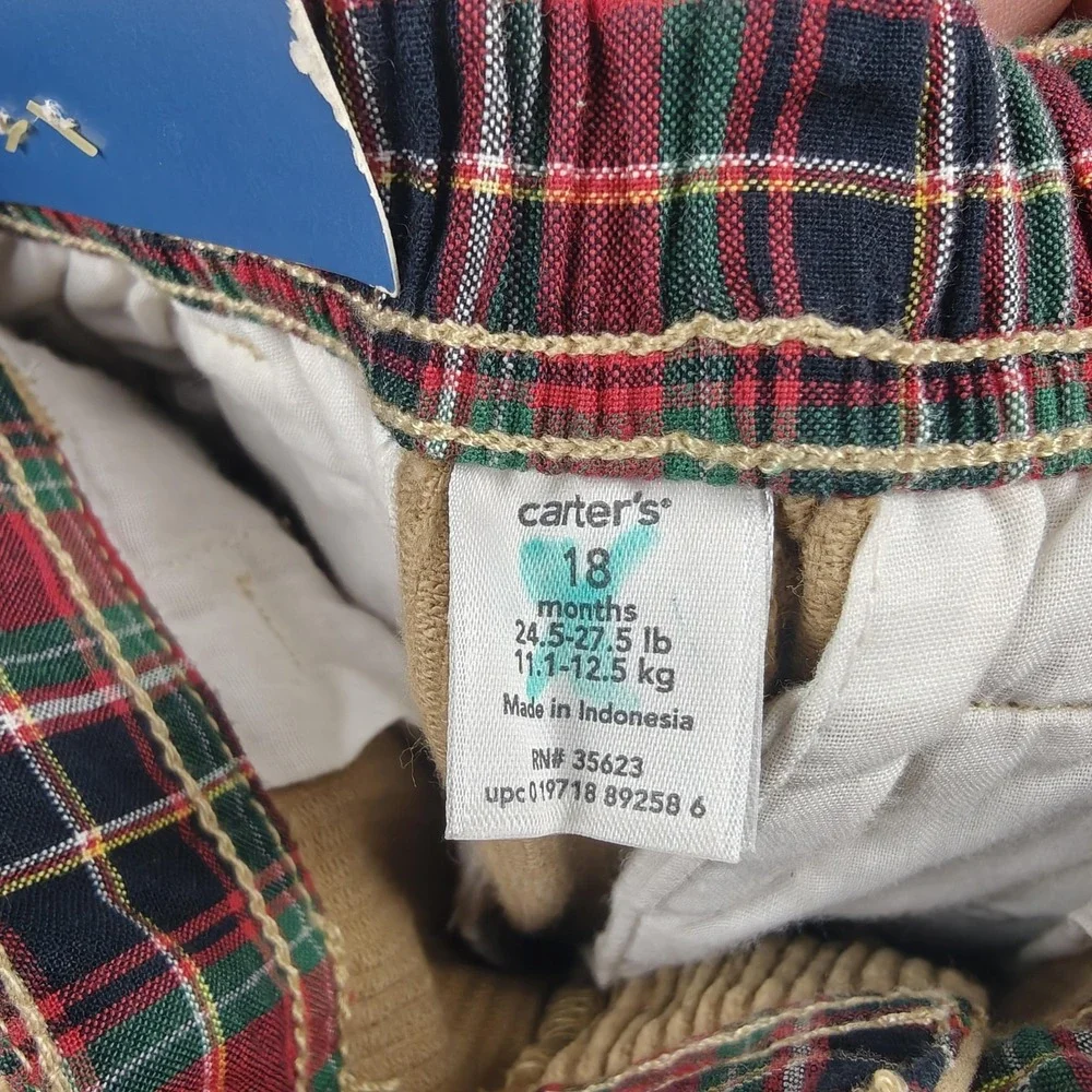 Carter's Pants‎ Boys Size 18-24 Months Beige Corduroy Elastic Waist Holiday New